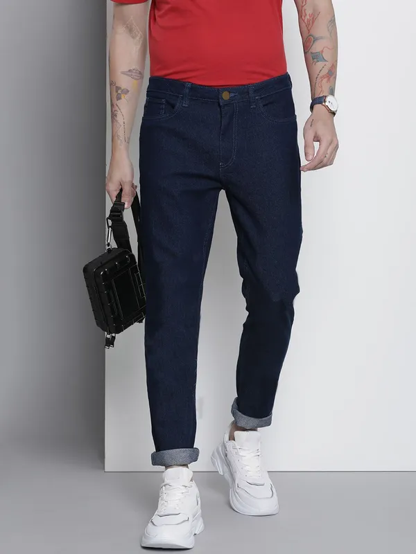 Dark_Blue_Cotton_Blend_Slim_Mid_Rise_Jeans_For_Men