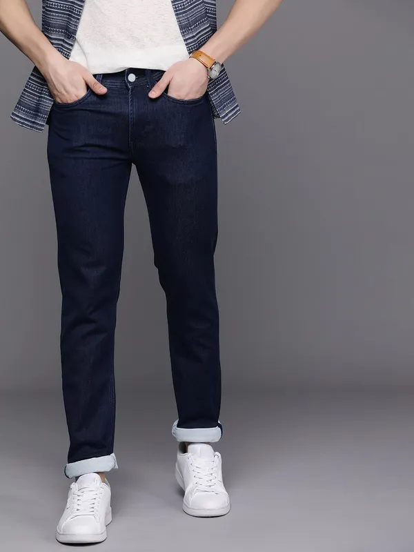 Dark_Blue_Mid_Rise_Cotton_Blend_Slim_Jeans_For_Men