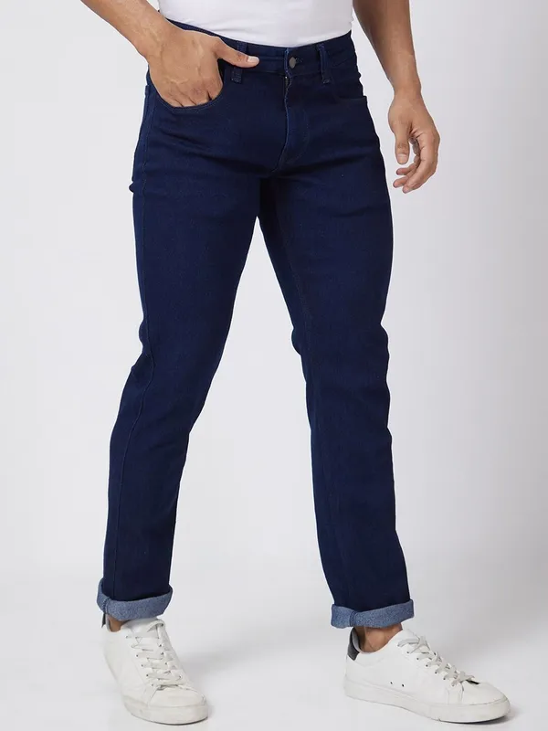 Dark_Blue_Cotton_Blend_Slim_Mid_Rise_Jeans_For_Men