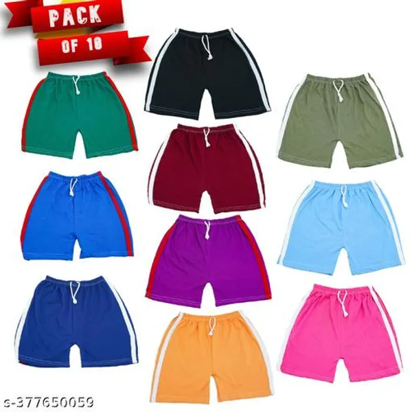 Pack_of_10_Unisex_Kids_Cotton_Shorts_Combo__|_Multicolor_Elastic_Waist_Summer_Playwear_&_Daily_Wear