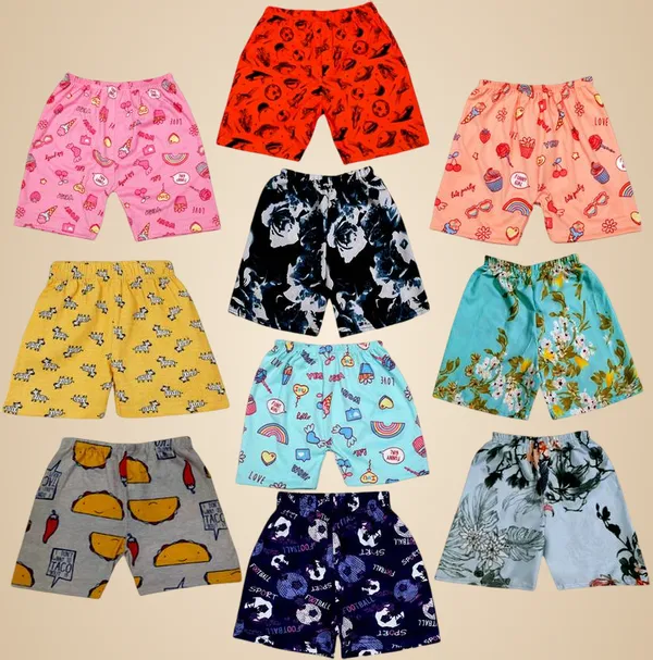 Pack_of_10_Unisex_Kids_Cotton_Shorts_Combo__|_Multicolor_Printed_Summer_Wear_&_Daily_Play_Shorts