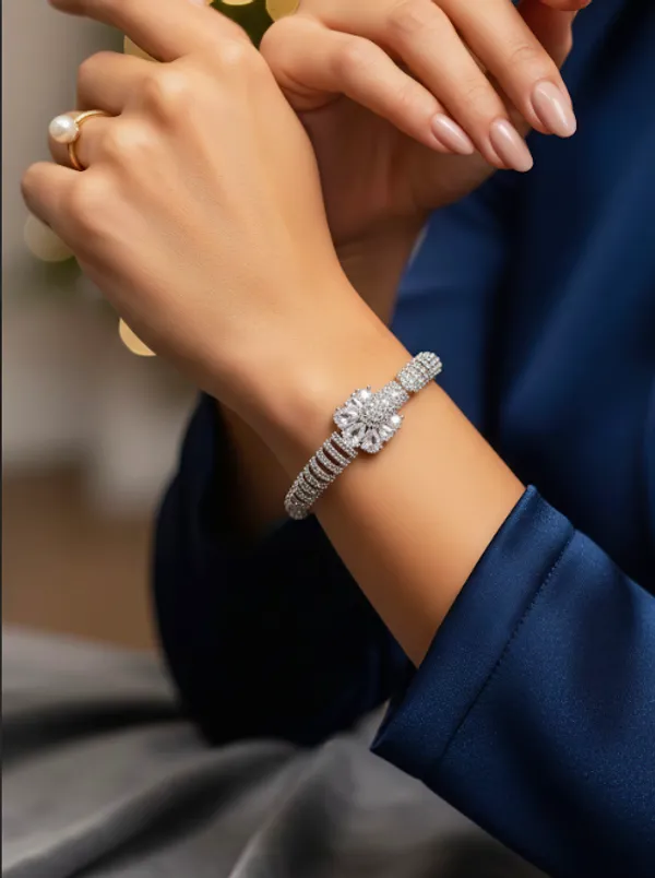 Silver_Celestial_Bloom_AD_Open-Cuff_Bracelet_For_Women