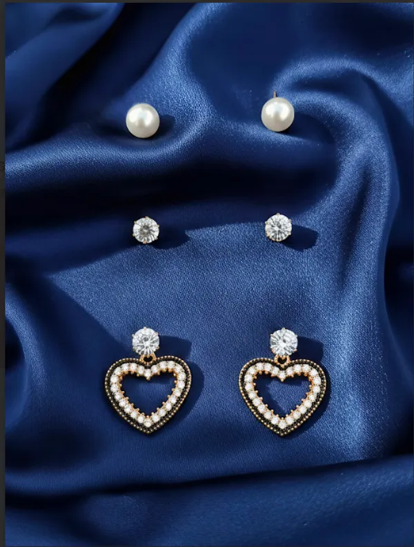 Golden_and_Black_Elegant_Essentials_Heart_Trio_Earring_For_Women