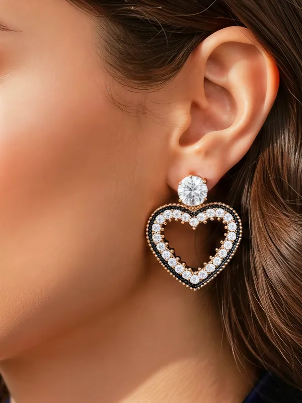 Golden_and_Black_Elegant_Essentials_Heart_Trio_Earring_For_Women