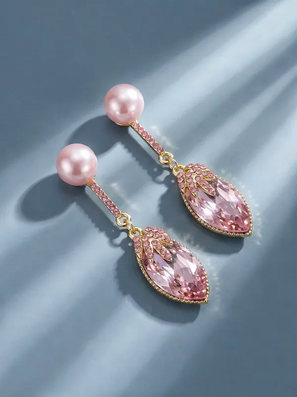 Pink_Blush_Pearl_Crystal_Drop_Earrings_For_Women