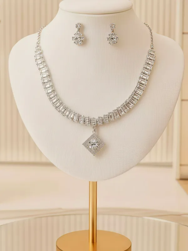 Silver_Alloy_Anti_Tarnish_Square_Crystal_Necklace_Set