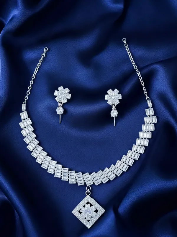 Silver_Alloy_Anti_Tarnish_Square_Crystal_Necklace_Set