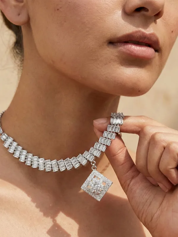 Silver_Alloy_Anti_Tarnish_Square_Crystal_Necklace_Set