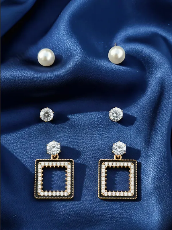 Golden_and_Black_Elegant_Essentials_Square_Trio_Earring_For_Women