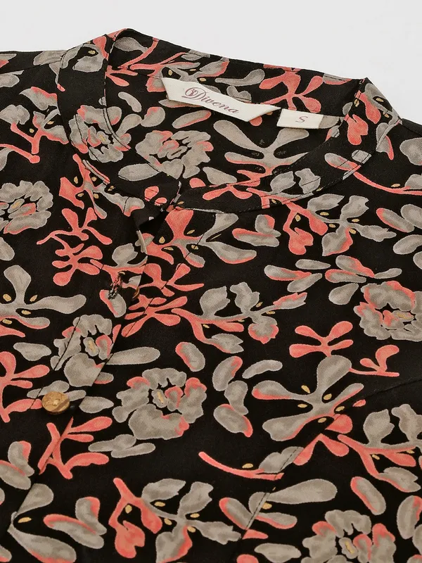 Black_Floral_Printed_Rayon_Shirt_Style_Top_For_Women
