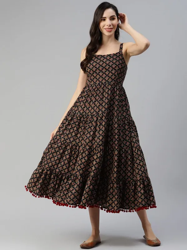 Black_Floral_Printed_Shoulder_Strap_Long_Dress_For_Women