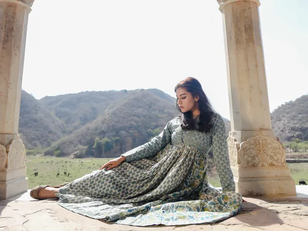 Multicolor_Block_Print_Mulmul_Kurta_For_Women
