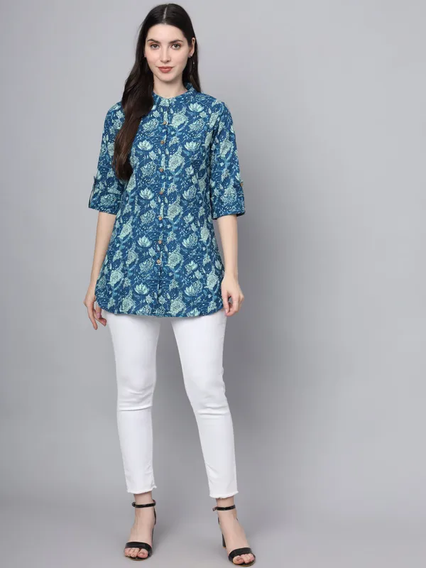 Blue_Cotton_A-Line_Top_For_Women