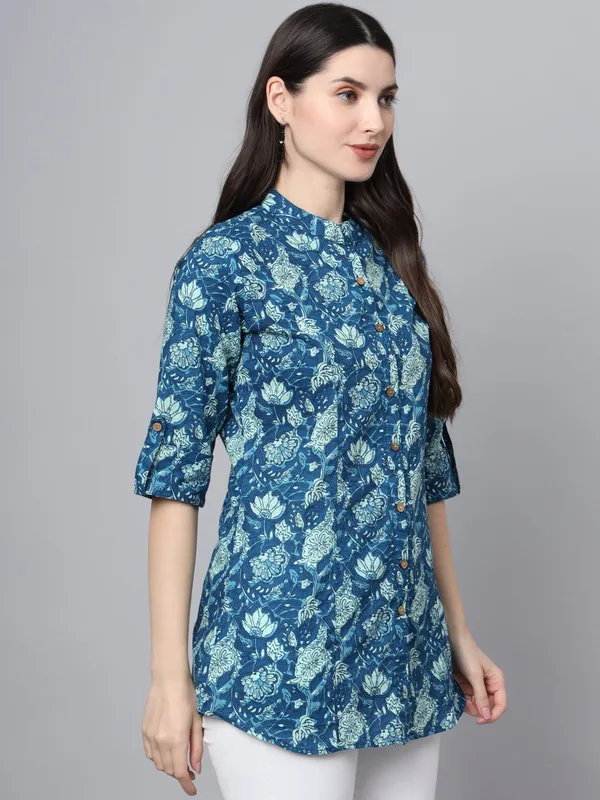 Blue_Cotton_A-Line_Top_For_Women
