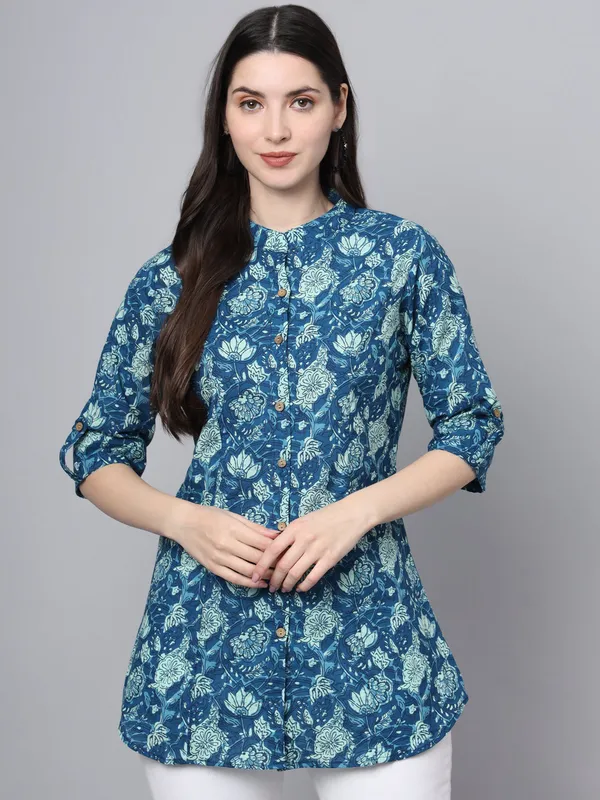 Blue_Cotton_A-Line_Top_For_Women
