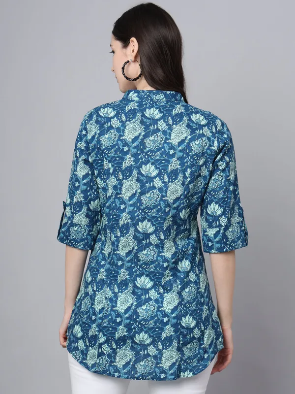 Blue_Cotton_A-Line_Top_For_Women