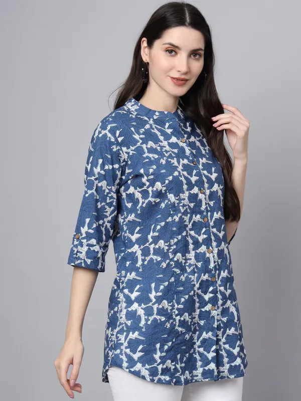 Blue_Cotton_A-Line_Top_For_Women