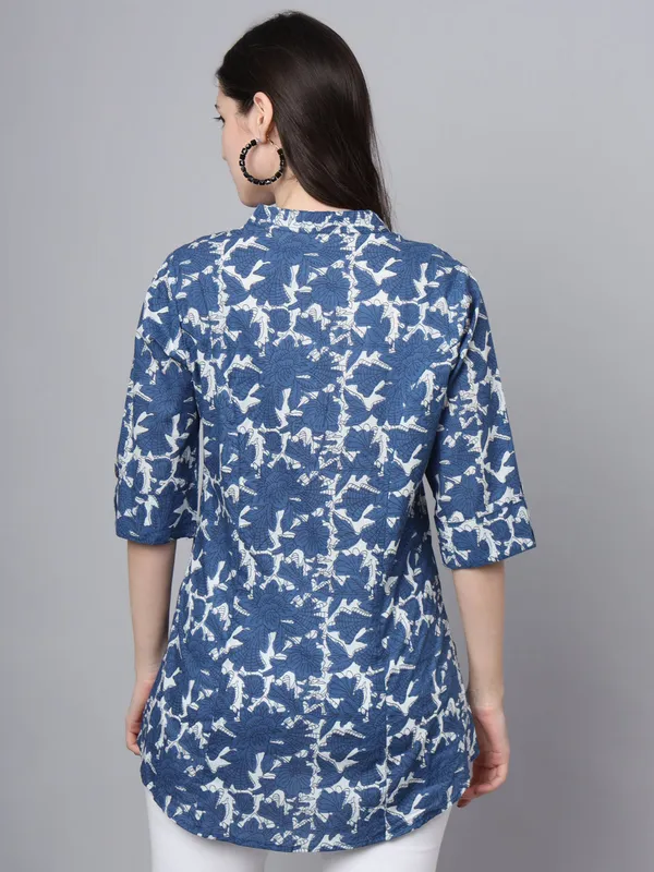 Blue_Cotton_A-Line_Top_For_Women
