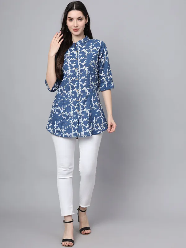 Blue_Cotton_A-Line_Top_For_Women