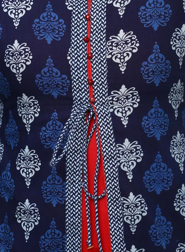 Plus_Size_Blue_Cotton_&_Rayon_A-Line_Kurti_For_Women