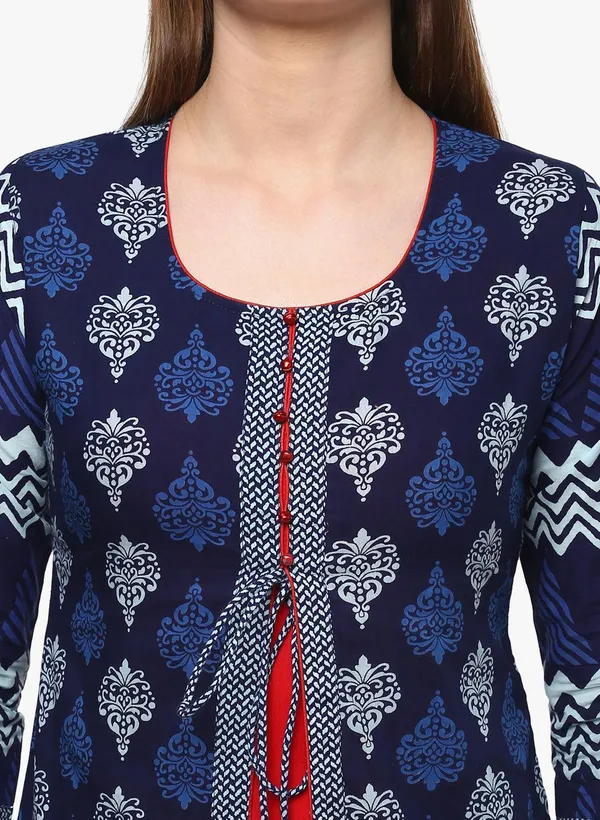 Plus_Size_Blue_Cotton_&_Rayon_A-Line_Kurti_For_Women