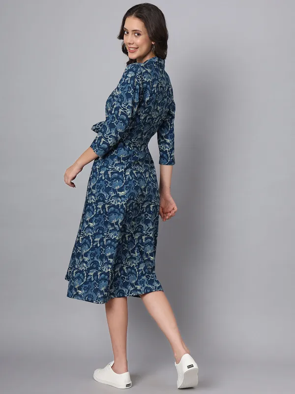 Blue_Floral_Print_Rayon_Midi_Dress_For_Women