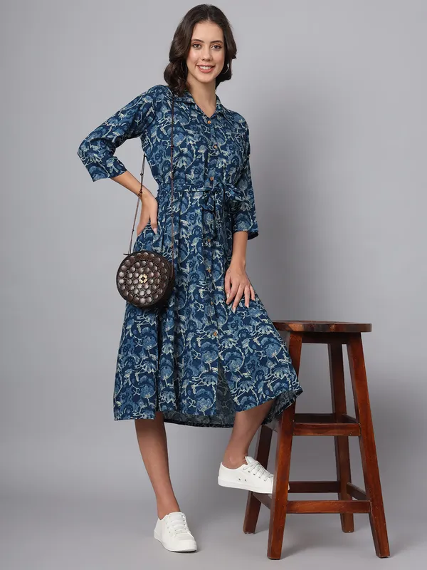 Blue_Floral_Print_Rayon_Midi_Dress_For_Women