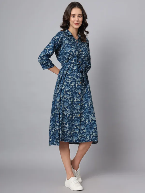 Blue_Floral_Print_Rayon_Midi_Dress_For_Women