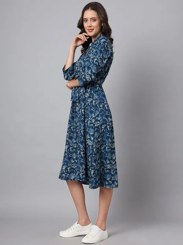 Blue_Floral_Print_Rayon_Midi_Dress_For_Women