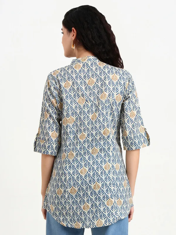 Blue_Geometric_Printed_Cotton_Top_For_Women