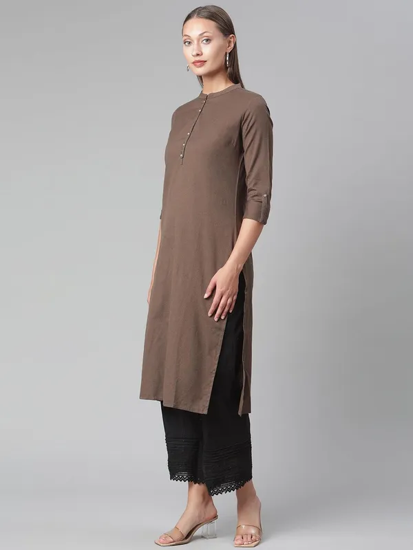 Brown_Cotton_Straight_Kurti_For_Women