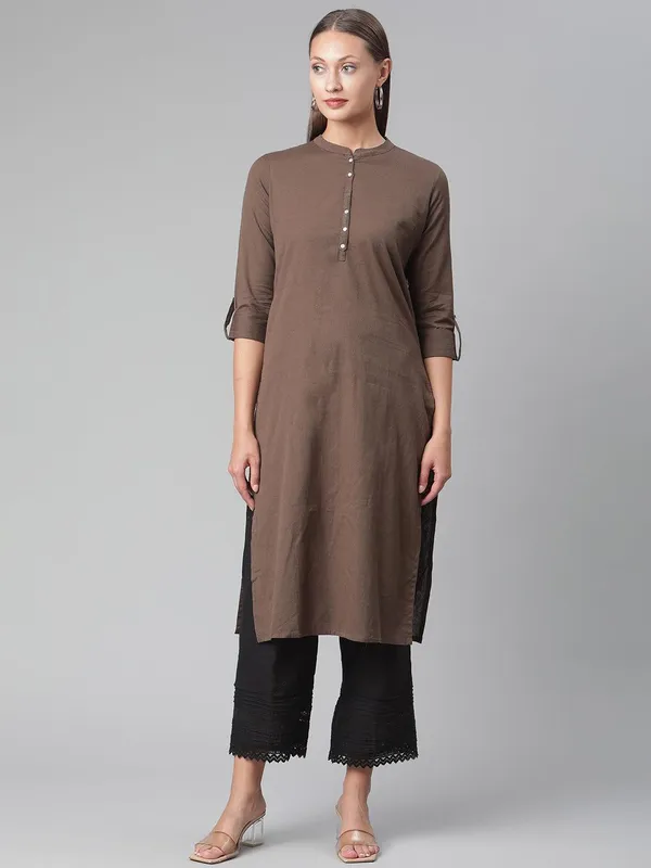Brown_Cotton_Straight_Kurti_For_Women