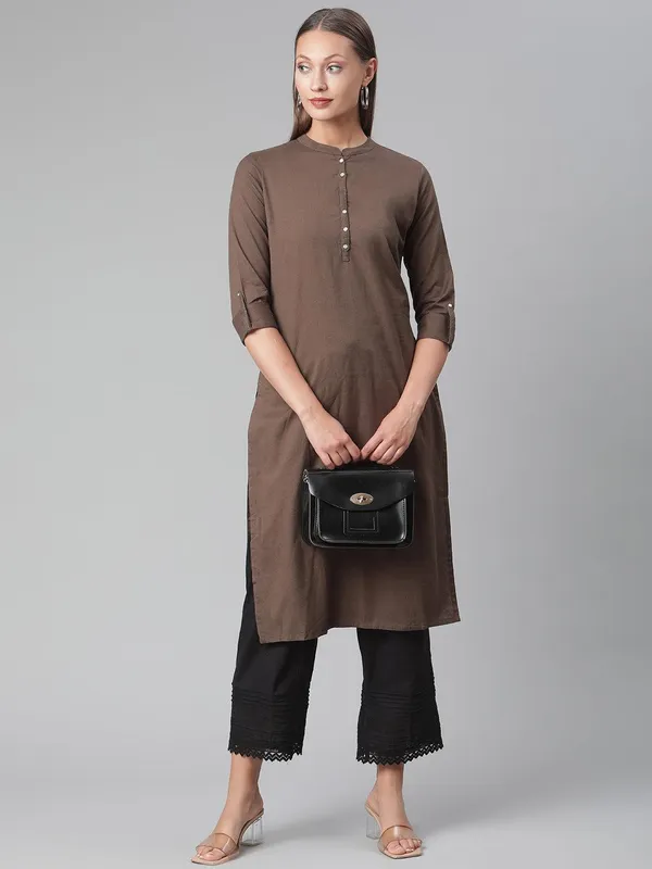 Brown_Cotton_Straight_Kurti_For_Women