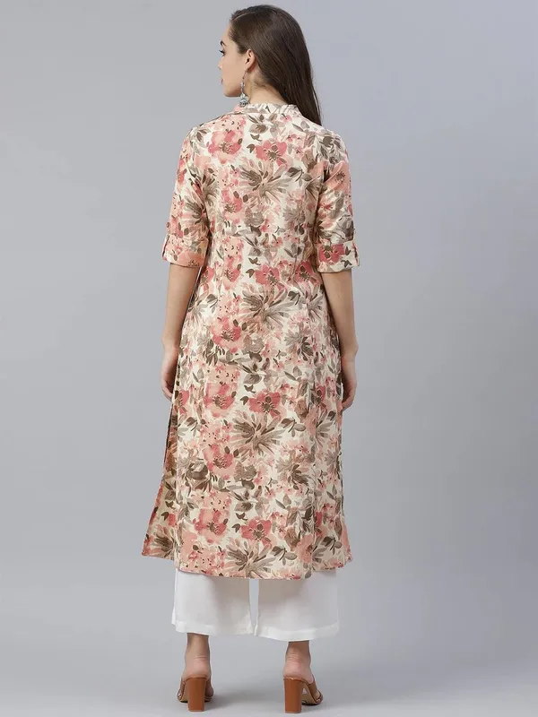 Cream_Cotton_Floral_Print_A-Line_Kurta_For_Women