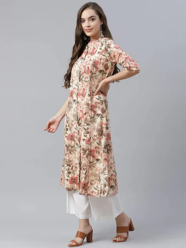 Cream_Cotton_Floral_Print_A-Line_Kurta_For_Women