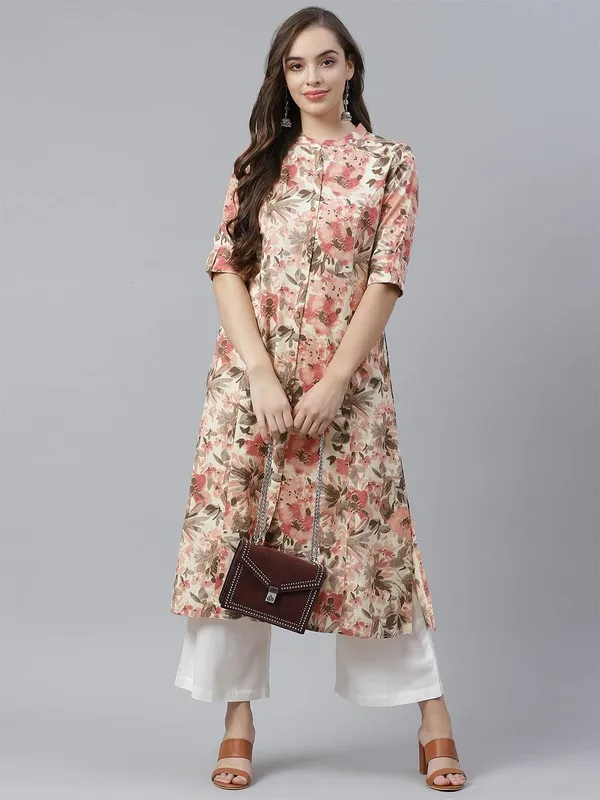 Cream_Cotton_Floral_Print_A-Line_Kurta_For_Women