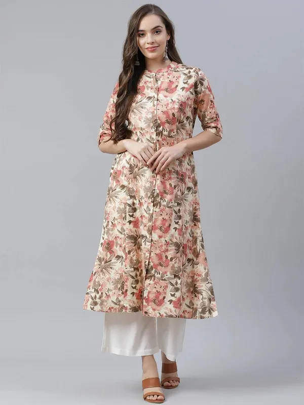 Cream_Cotton_Floral_Print_A-Line_Kurta_For_Women