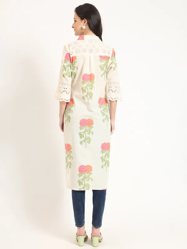 Cream_Pink_Floral_Print_Cotton_Fabric_Kurta_For_Women