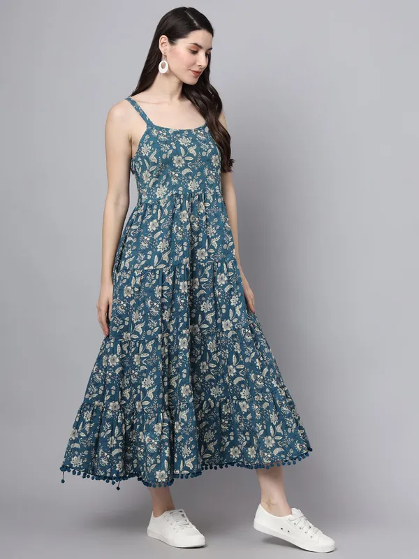 Floral_Printed_Shoulder_Straps_Cotton_Flared_Dress_For_Women