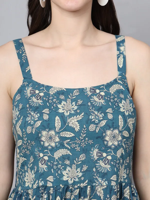 Floral_Printed_Shoulder_Straps_Cotton_Flared_Dress_For_Women