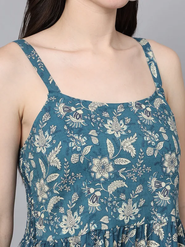 Floral_Printed_Shoulder_Straps_Cotton_Flared_Dress_For_Women