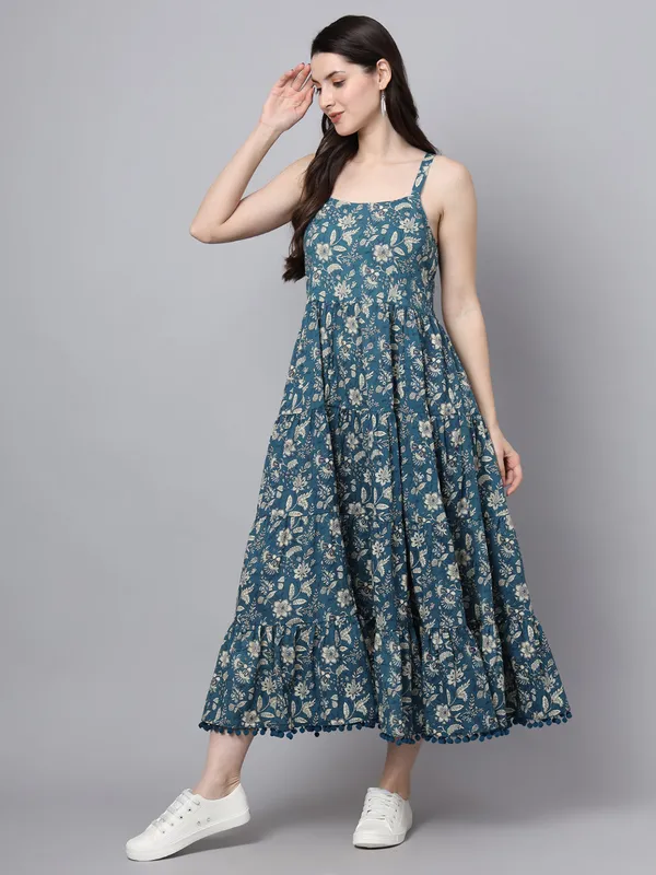 Floral_Printed_Shoulder_Straps_Cotton_Flared_Dress_For_Women