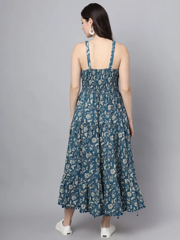 Floral_Printed_Shoulder_Straps_Cotton_Flared_Dress_For_Women