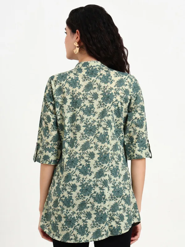 Green_Floral_Print_Cotton_Top_For_Women