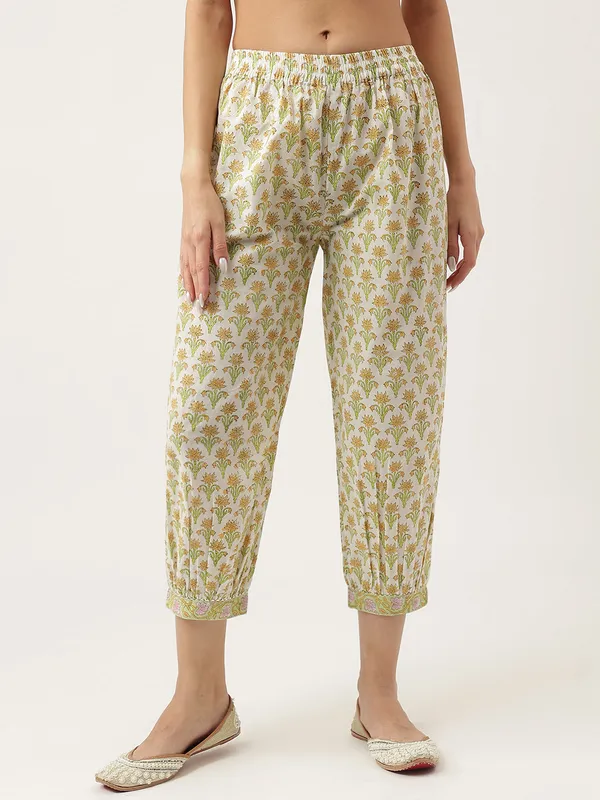 Green_Floral_Printed_Cotton_Straight_Short_Kurta,_Trousers_With_Dupatta_Set_For_Women