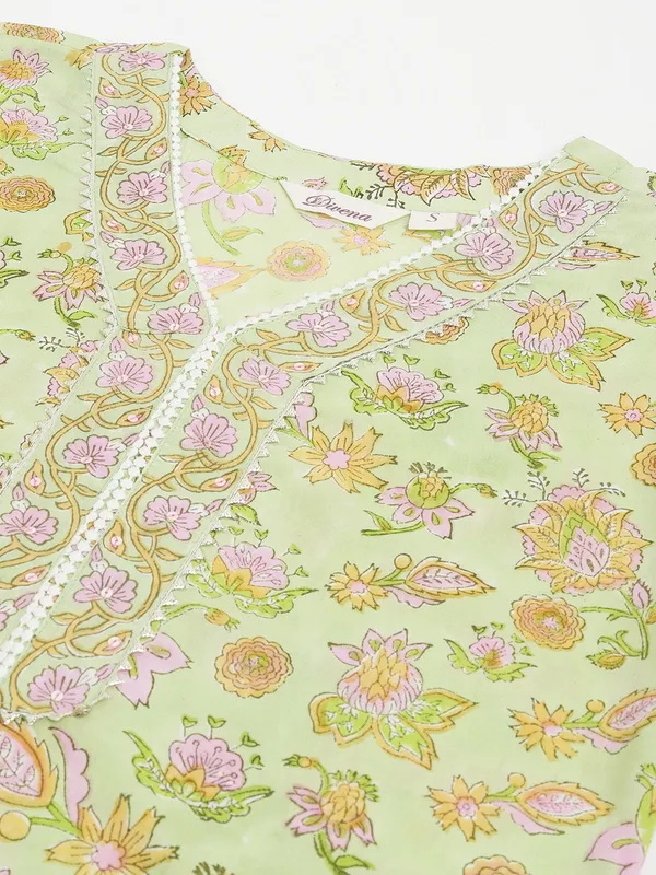 Green_Floral_Printed_Cotton_Straight_Short_Kurta,_Trousers_With_Dupatta_Set_For_Women