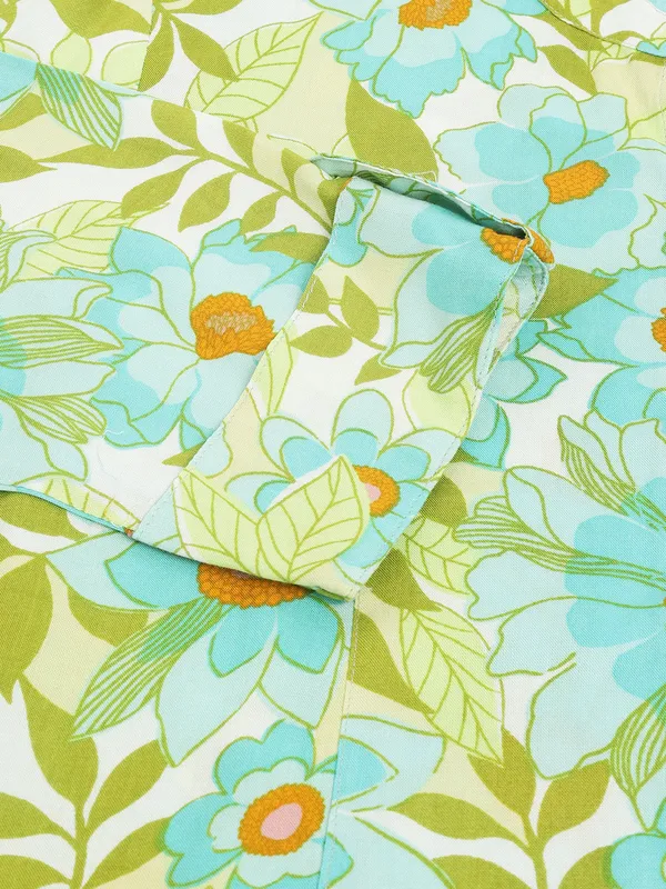 Green_Floral_Printed_Rayon_Shirt_Style_Top_For_Women