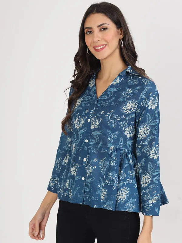 Indigo_Blue_Cotton_Shirt_Style_Top_For_Women