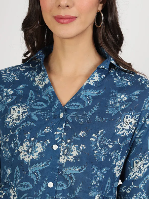 Indigo_Blue_Cotton_Shirt_Style_Top_For_Women