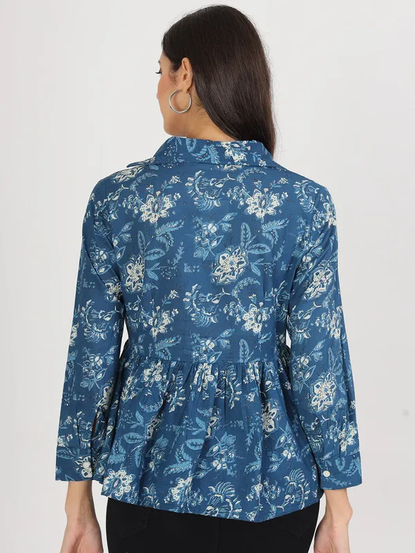 Indigo_Blue_Cotton_Shirt_Style_Top_For_Women